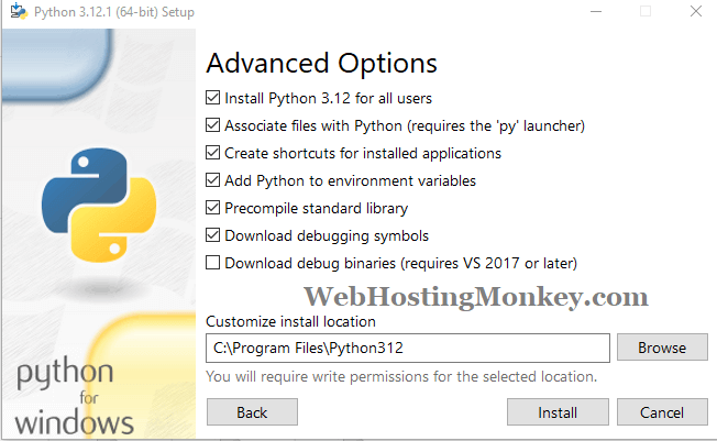 Python for Windows installation advanced features