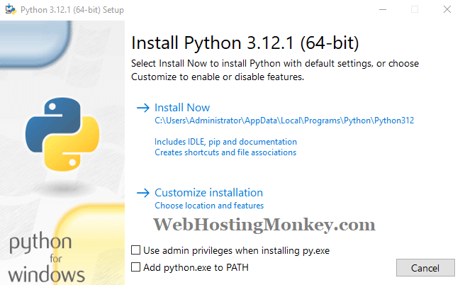 Python for Windows installation started